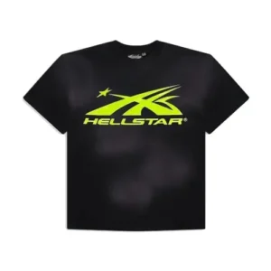 Black and Light Green Hellstar Sports Core Gel Logo T-shirt